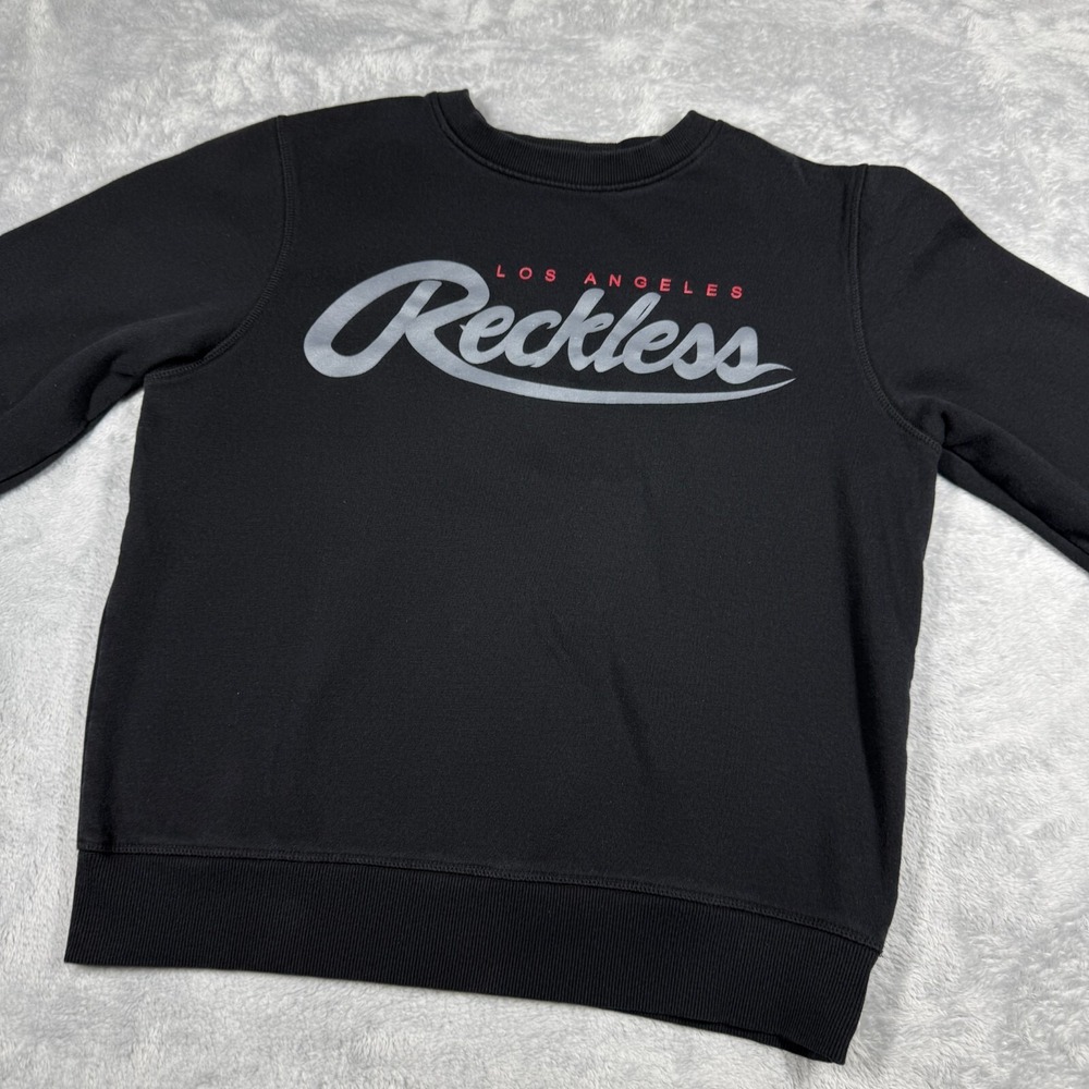 Young Reckless Womens Sweatshirt L Black Spellout LA Script Urban Streetwear - Picture 10 of 16